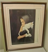 Framed Art Print of Amish Girl w/ Cat