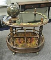 Oval Wooden & Glass Coffee Table/Bar Cart