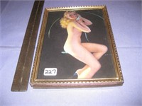 Risque Nude on Phone in Vintage Gold Metal Frame