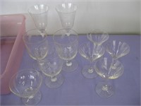 Lot of Very Pretty Etched Wine & Liquor Glasses