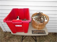 Basket and Box of Misc Antique Door Knobs,