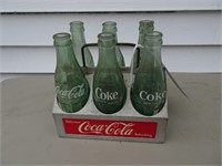 Steel Coka~Cola Six Pack With (6) Glass Bottles