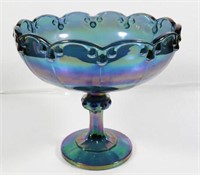 Blue Carnival Glass Pedestal Fruit Bowl