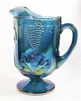 Blue Grape Design Carnival Glass Pitcher