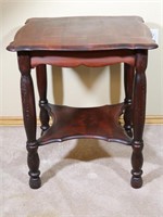 Solid Mahogany 2-Tier Side Table w/ Carved Legs