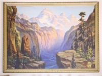 Vintage Mountain and Canyon Scene Print