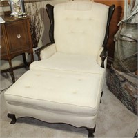 Large Upholstered Tufted Wingback Chair w/ Ottoman