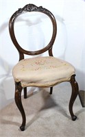 Antique Balloon Back Carved Wood Dining Chair