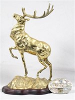 Solid Brass Stag Sculpture & Abalone Shell Belt