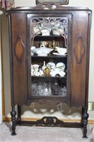 Antique Dark Wood Curio Cabinet w/ Glass Door