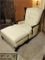 Large Upholstered Tufted Wingback Chair w/ Ottoman