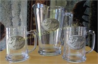 BEER PITCHER & 2 BEER MUGS W/ PEWTER ELK MEDALLION