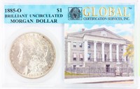 Coin 1885-O Morgan Silver Dollar BU Certified