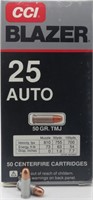 50Rds CCI BLAZER 25 AUTO 50gr. TMJ Cartridges