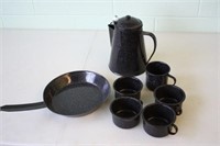 Graniteware Pan, Kettle & Cups