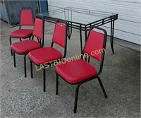Rectangular glass top table with 4 chairs
