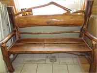 WOOD BENCH, 2 CUPBOARDS W/CONTENTS