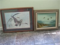 Oil on Canvas Ducks & a Oriental Print of Geese