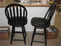 2 black painted wood counter height swivel stools
