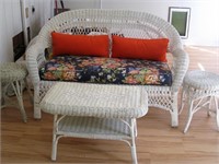 Wicker Loveseat with 2 side tables & coffee table