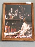 Vintage picture of dolls in candy store.  Wood