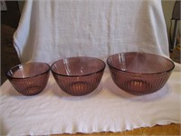 3 Pc Pyrex Purple Ribbed Mixing Bowl Set