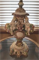 Large Porcelain Ornate Lamp with Swag Shade