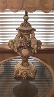 Large Porcelain Ornate Lamp with Swag Shade