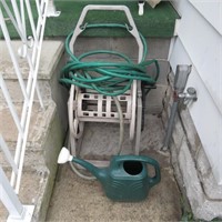 Hose Reel/Caddy & Plastic Watering Can