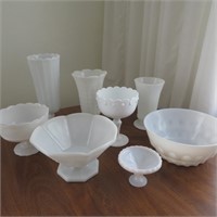 Milk Glass Vases, Compotes & Asst Items