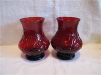 2 Vintage Anchor Hocking Ruby Red Vases