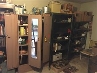 2 cabinets, file cabinets, & shelf with contents