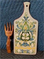 Wooden Decorative Cutting Board with Wooden Fork