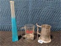 Pewter Stein, Blue Colored Vase, & Coors Glass