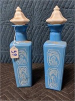 Jim Beam 1960 Blue & White Milk Glass Decanters