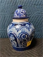 Blue & White Pottery Vase with Lid
