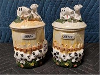 Cow Motif Ceramic Sugar and Coffee Canisters