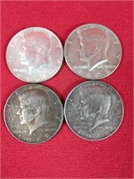 Four 40% Silver Kennedy Half Dollars