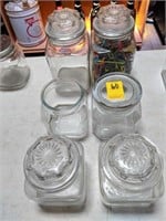 6 Assorted Glass Canister Jars (5 with lids)