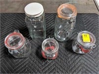 5 Assorted Snap Lid Jars