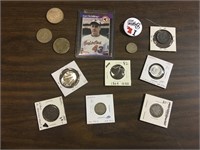 ASSORTED LOT OF FOREIGN,U.S COINS AND CARDS
