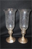 2pc Sterling Candlesticks w/ etched globes