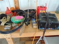 Wire, locks, funnel and assorted shop items