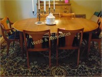 Pecan dining table and 6 chairs with custom made