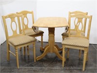 Round Drop-Leaf Maple Dinette Table & 4 Cushioned