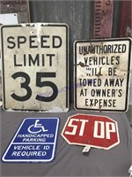 Stop, Handicap, Tow Away, Speed Limit signs (4)