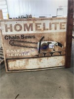 Homelite Chain Saws tin sign w/ wood frame