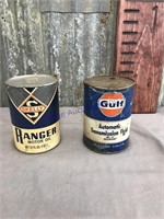 Set of 2 quart oil cans--Skelly Ranger and Gulf