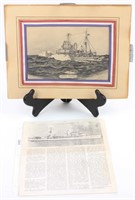 Art Vintage/ Antique Pencil Drawing of USS Swan
