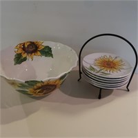 6 Sunflower Plates & 1 Bowl